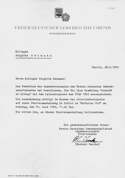 Einladung zur Überreichung (Quelle: Literaturzentrum Neubrandenburg)